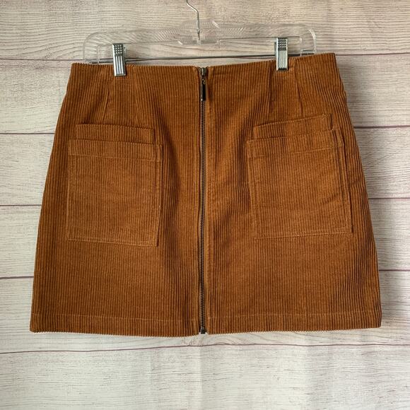 Fashion on Earth Camel Brown Corduroy Mini Skirt Zipper Front Pockets Size XL - Picture 1 of 11